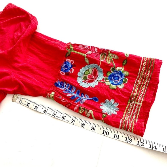 CALESSA Red Cotton Tunic Top Plus Size 1X Boho Embroidered Floral  V-neck Summer - Picture 14 of 14